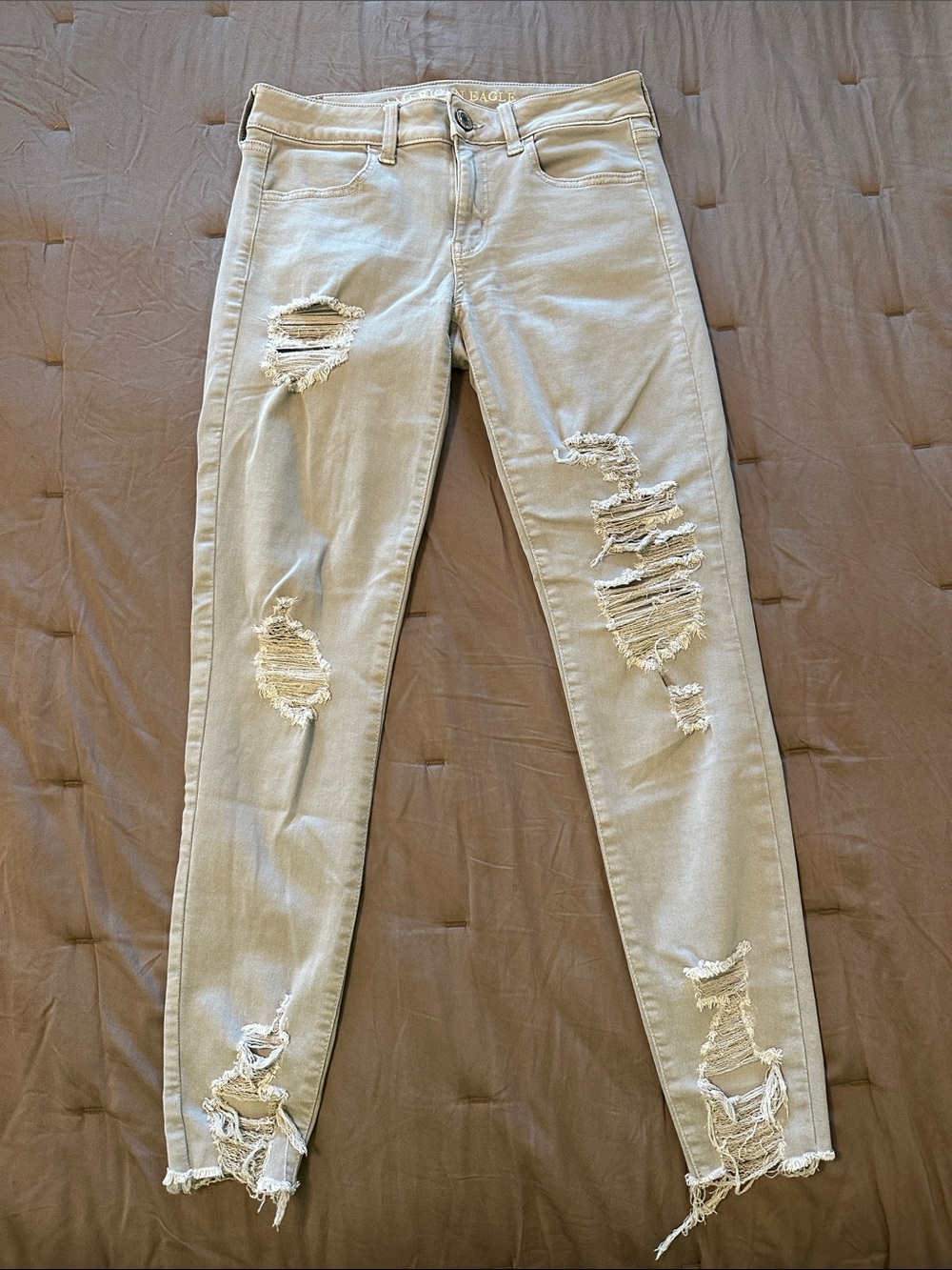 American Eagle Outfitters Light Gray Ripped Skinny Jeans